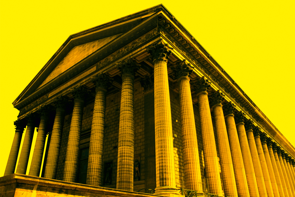 a classical building with collumns and representation of content pillars for social media 