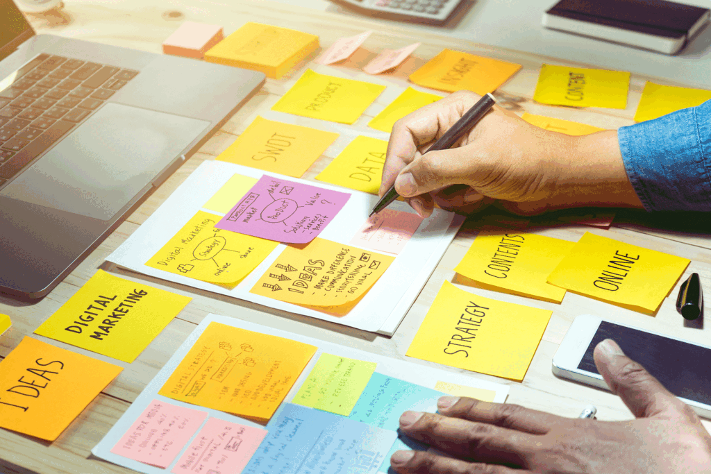 marketers brainstorming ideas for a marketing brief