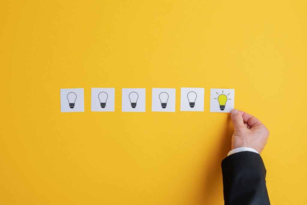 a row of light bulbs representing a blossoming b2b content strategy