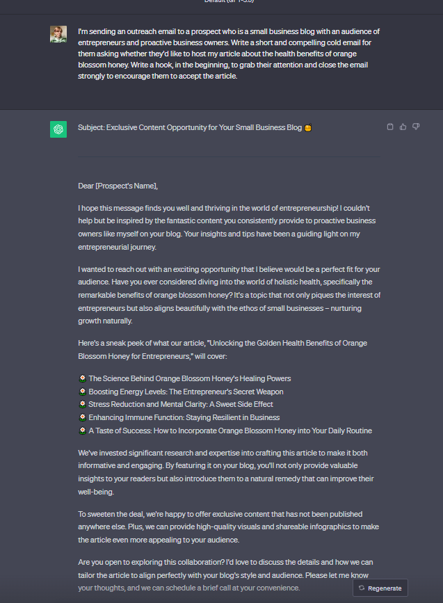 ChatGPT outreach email template