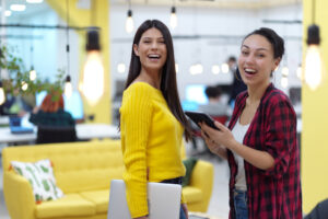 A couple of colleagues having banter in a York coworking space