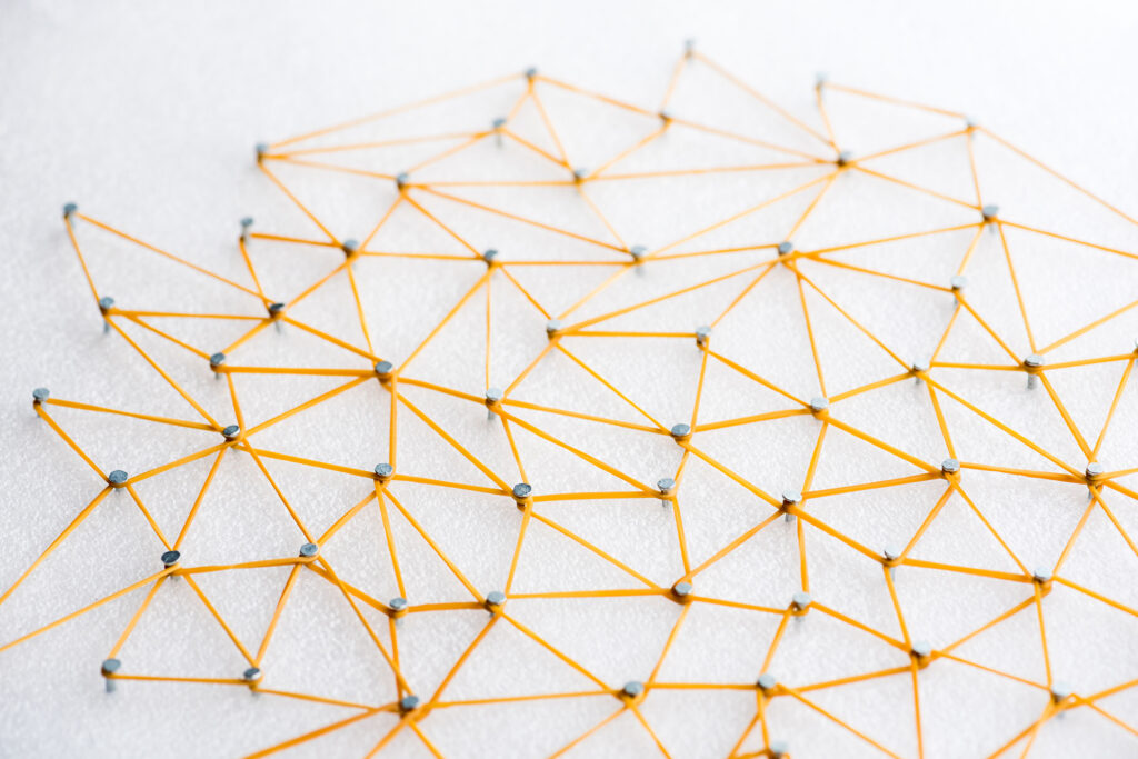 a network of backlinks represented by pins connected by string