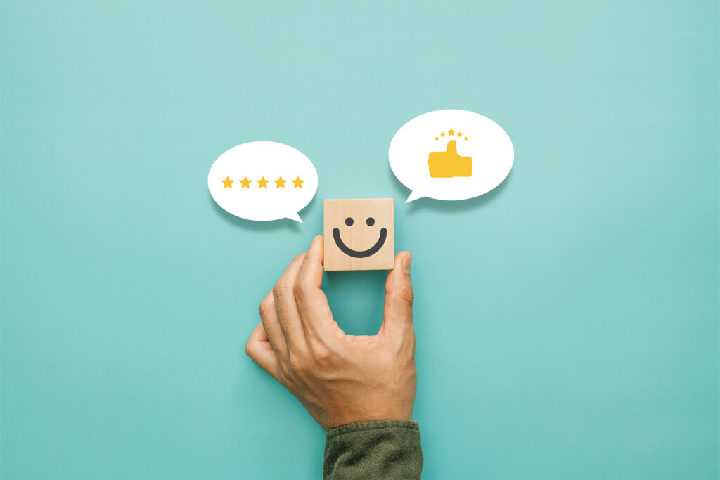 a customer leaving a glowing review 