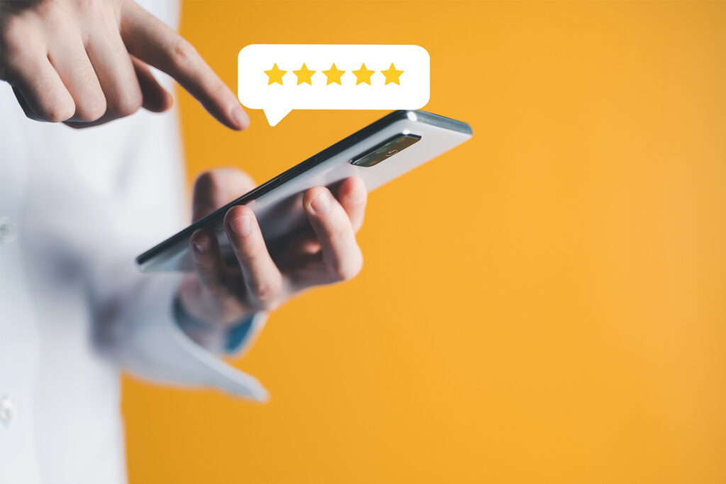 a happy customer leaving a google review