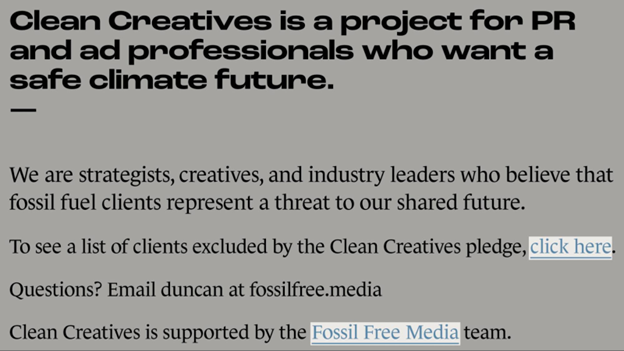 an example of internal linking to a media team and clean creatives pledge on a web page