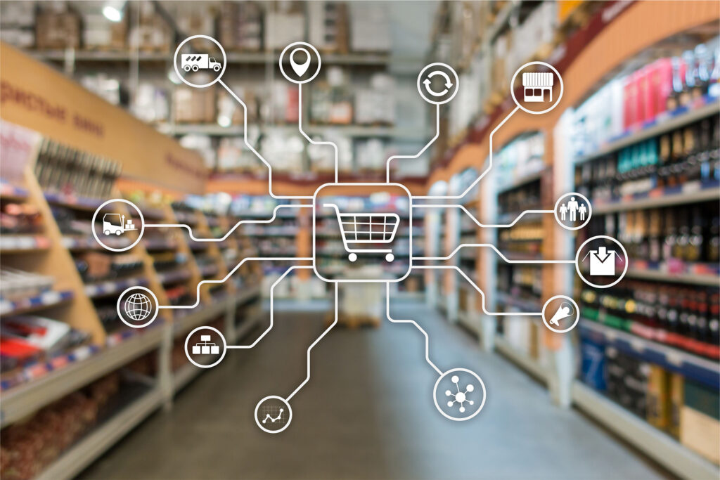 a visual representation of multichannel retail with icons for each sales channel