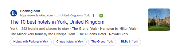 A Booking.com blog post appearing for a google search about the best hotels in York