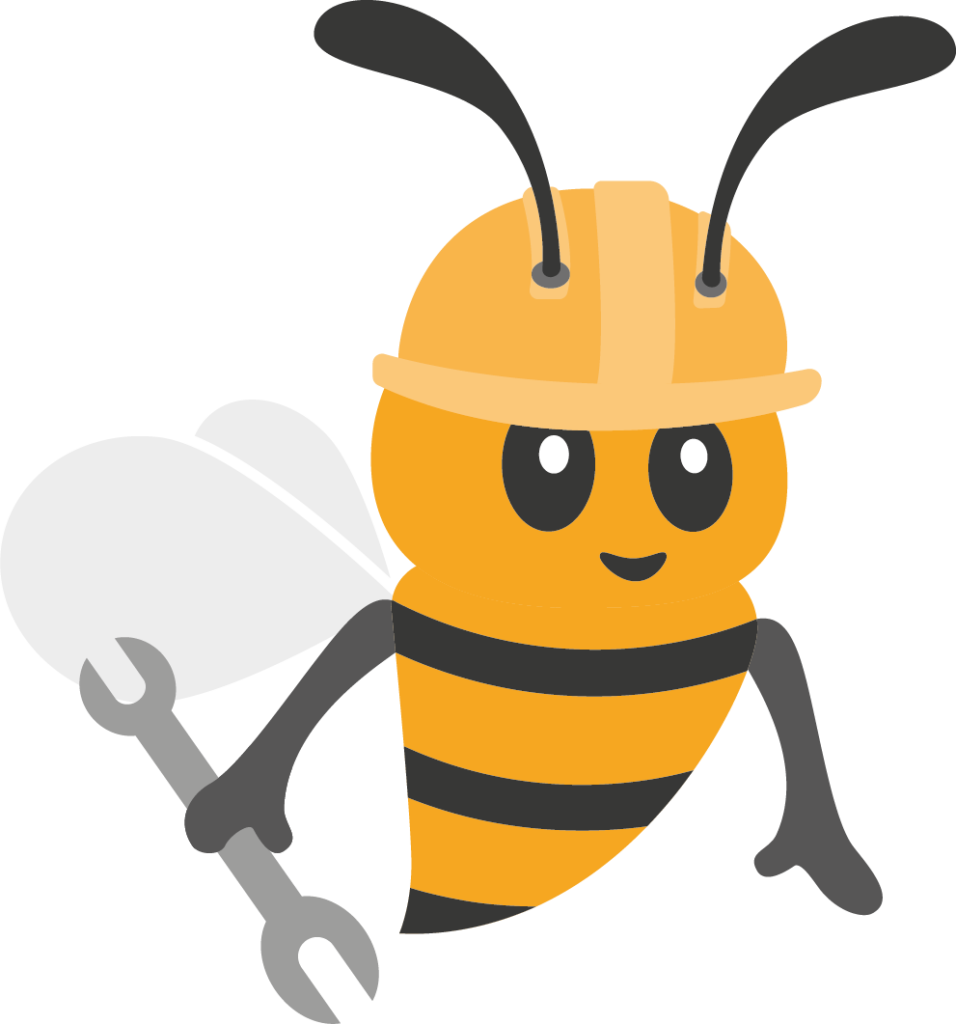 the beefound.agency worker bee wearing a hard hat and holding a wrench