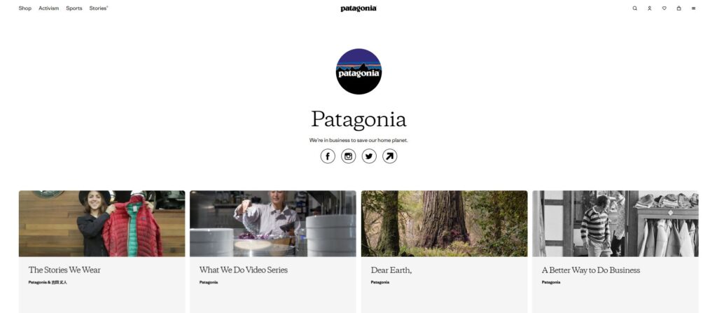 the Patagonia blog page showing authentic stories relating to its brand