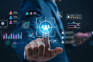Businessman comparising server side vs client side tracking while he interacts with data analytics dashboard