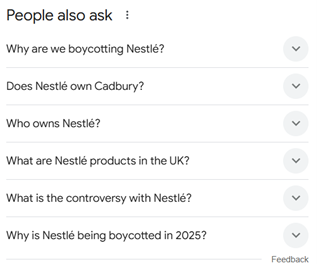 The Google 'people also asked' results for Nestle