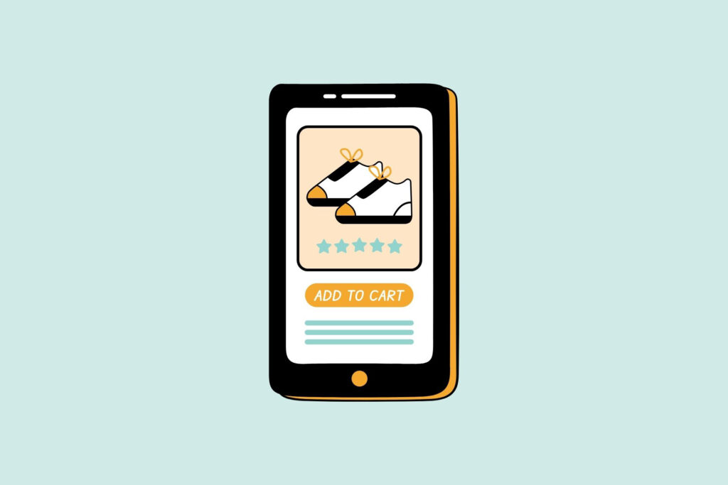 a cartoon graphic of an online ad for a pair of trainers