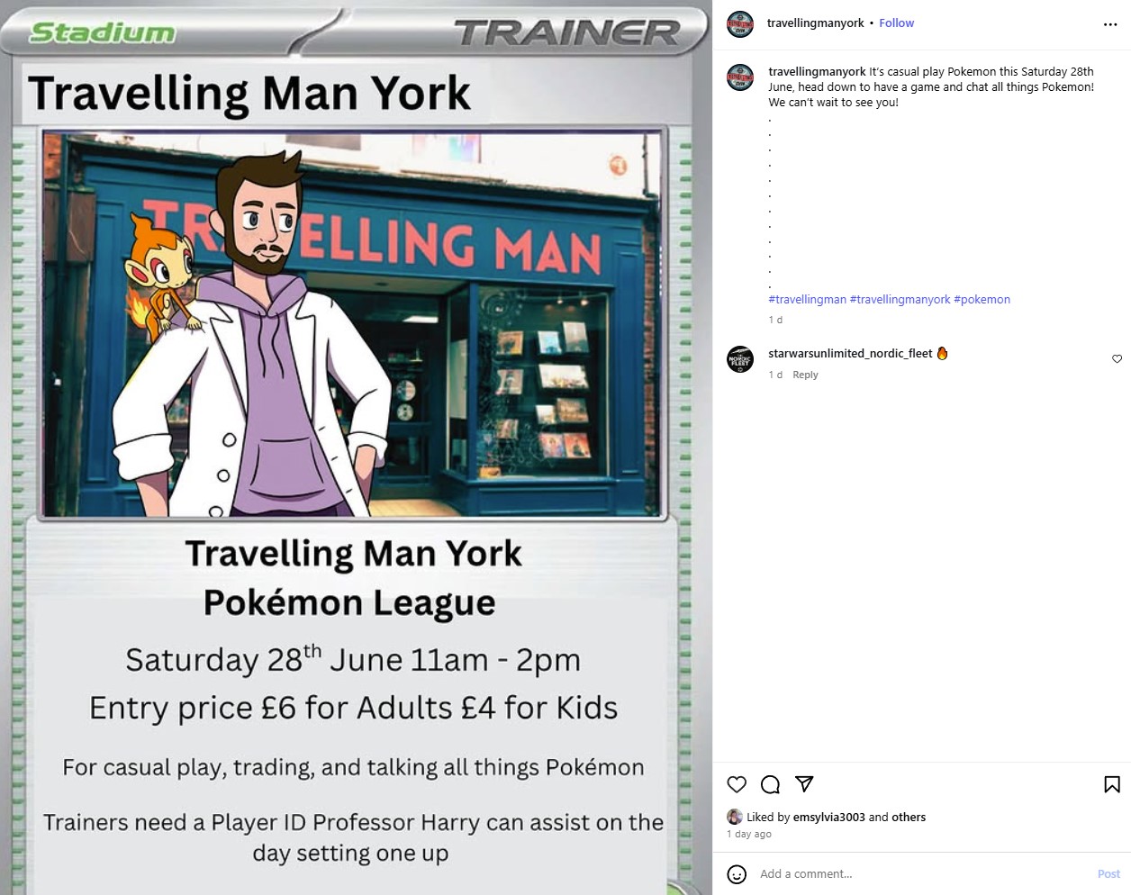 an event post in the style of retro playing cards on the travelling man york instagram
