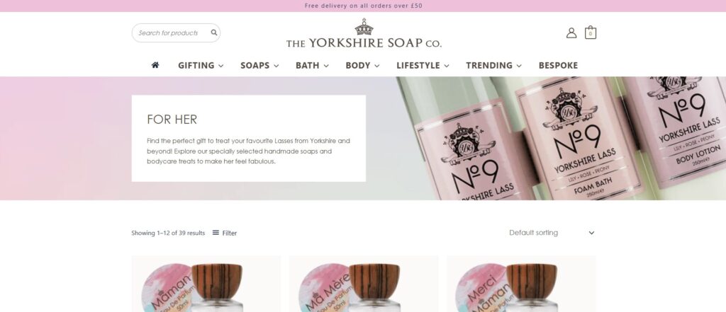 the for her page of the yorkshire soap company