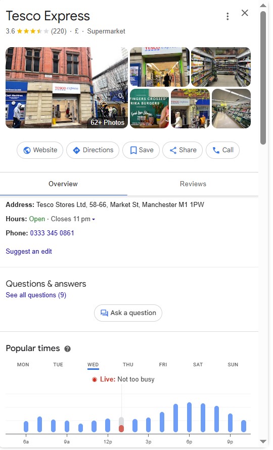 Tesco Express Google Business Listing