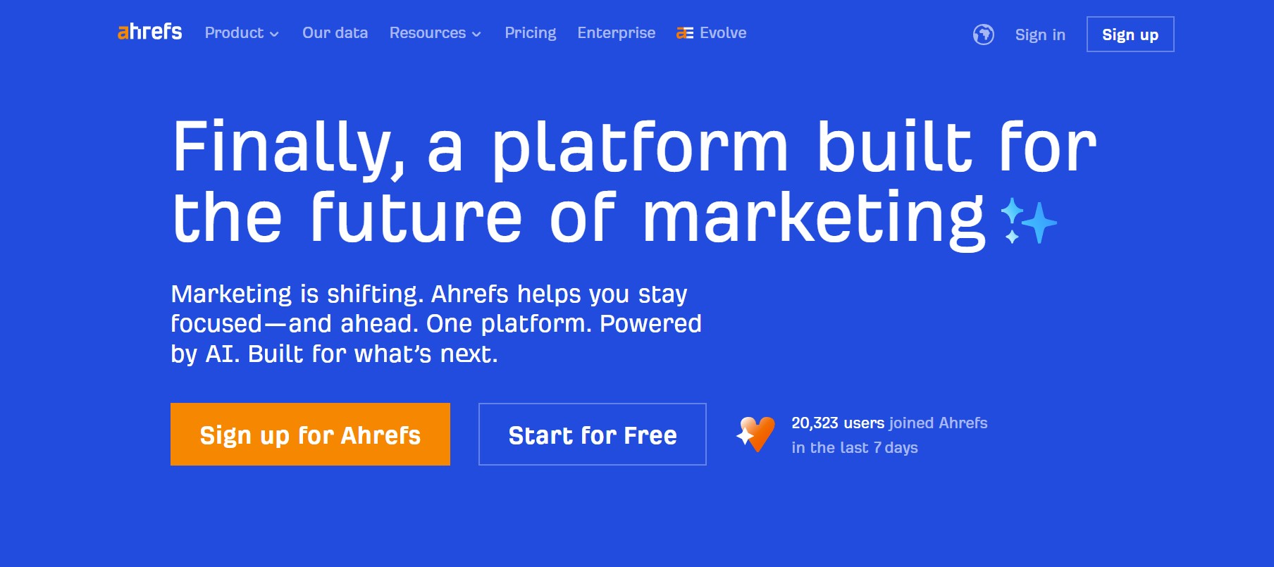 The homepage of Ahrefs