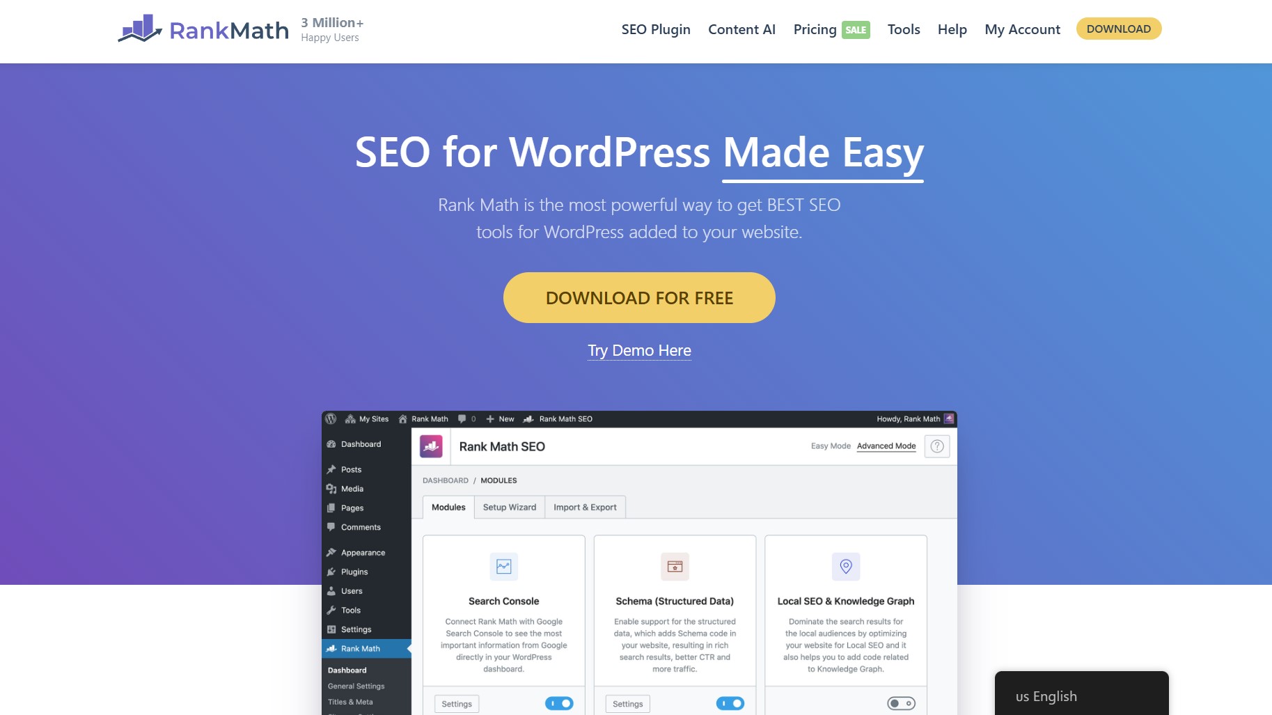 the Rankmath homepage