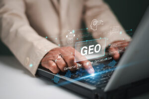 a digital marketer on a laptop looking up generative engine optimisation geo strategies