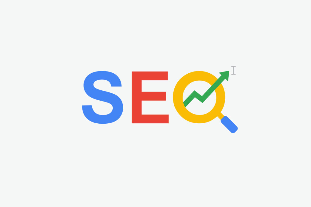 seo styled in a way reminiscent of the google logo with the O as a magnifying glass