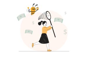 what is lead acquisition asks a woman with a net trying to catch floating bank notes
