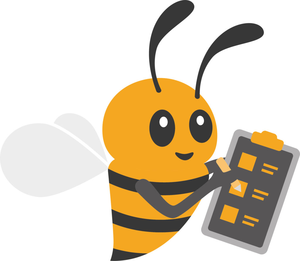 the beefound.agency bee mascot holding a clipboard checklist